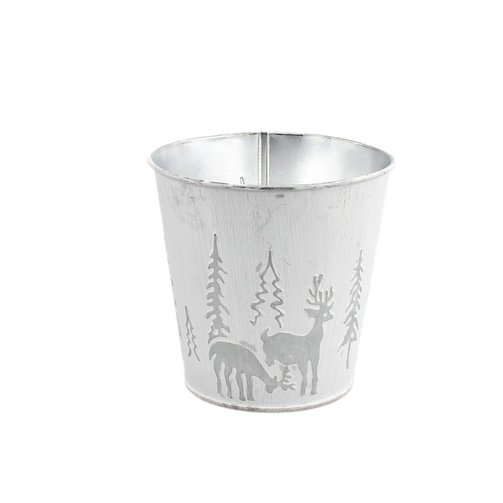 Zink Übertopf X-mas silber D12.5cm H12.5cm