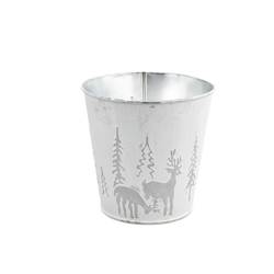 Zink Übertopf X-mas silber D12.5cm H12.5cm
