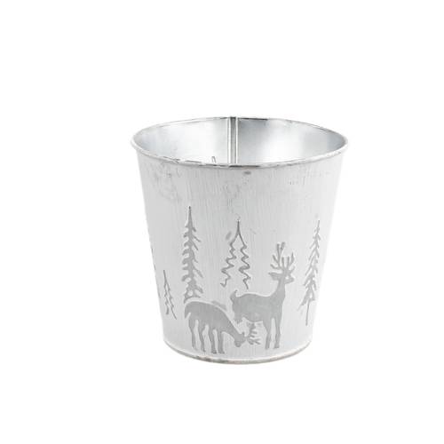 Zink Übertopf X-mas silber D12.5cm H12.5cm