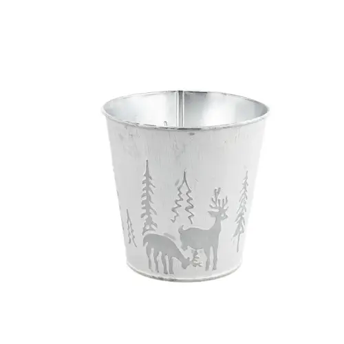 Zink Übertopf X-mas silber D12.5cm H12.5cm