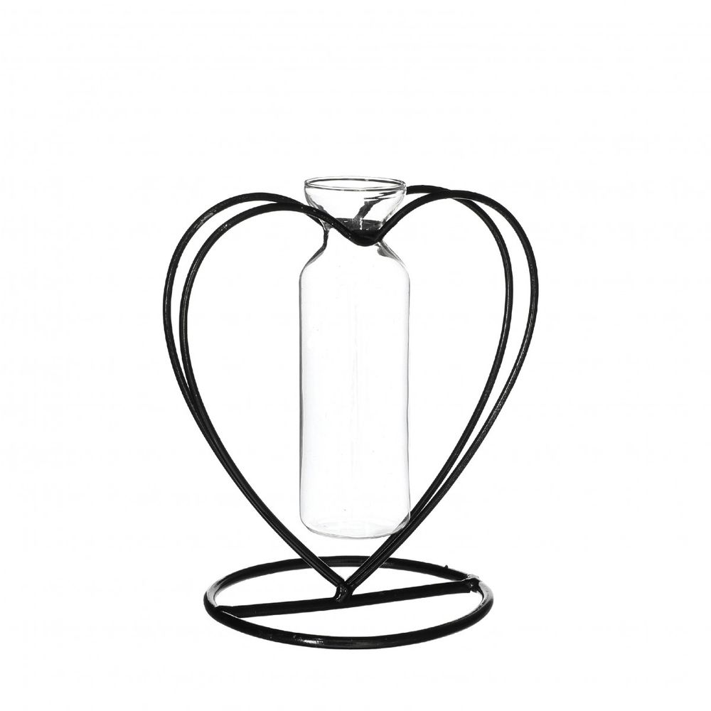 Glas Vase Herz Metall +Rohr D02/10cm H11cm