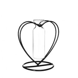 Glas Vase Herz Metall +Rohr D02/10cm H11cm