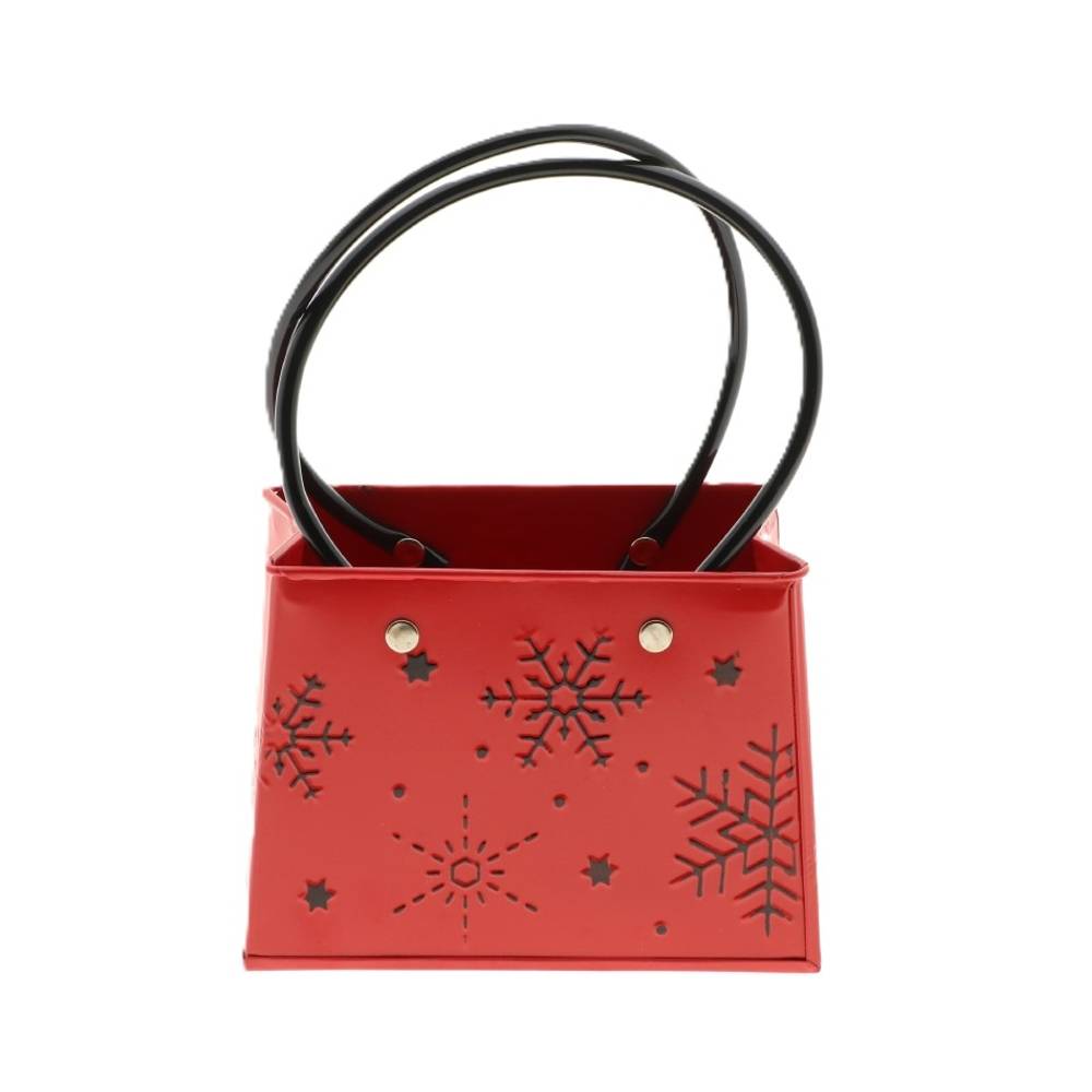 Übertopf Tasche Schneeflocke rot 15x14x11cm