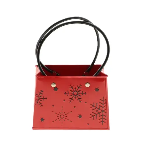Übertopf Tasche Schneeflocke rot 15x14x11cm