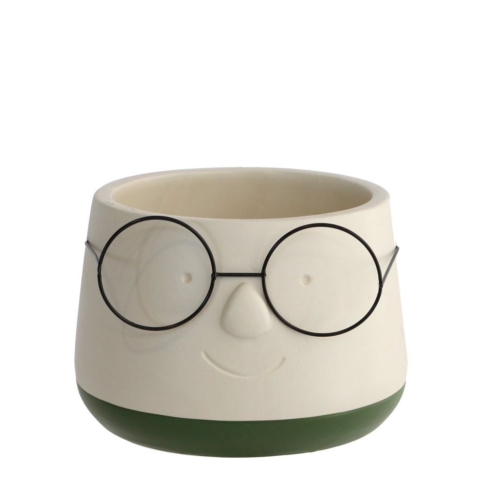 Keramik Übertopf Brille creme/grün D16cm H11.5cm