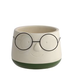Keramik Übertopf Brille creme/grün D16cm H11.5cm