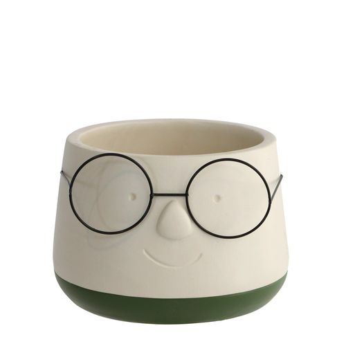 Keramik Übertopf Brille creme/grün D16cm H11.5cm