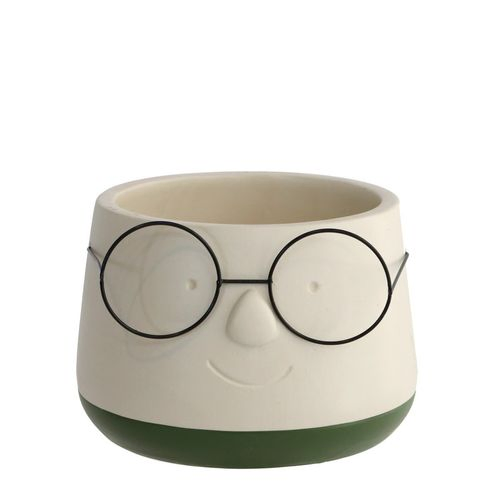 Keramik Übertopf Brille creme/grün D16cm H11.5cm