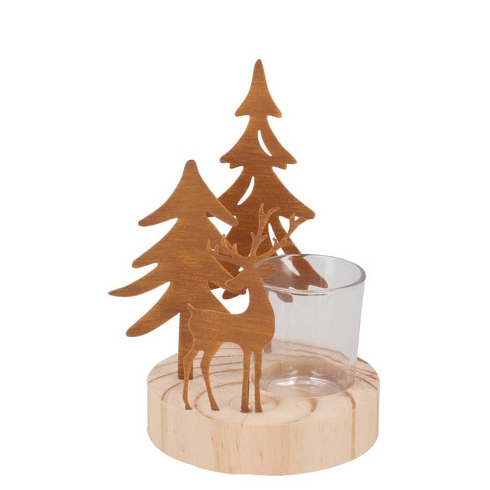 Teelichthalter Metall Rentier/Baum Rost 11x11x18cm