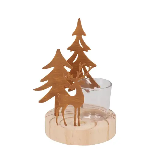 Teelichthalter Metall Rentier/Baum Rost 11x11x18cm