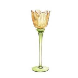 Glas Teelicht Tulpe gelb D08.5cm H27cm