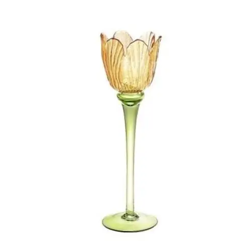Glas Teelicht Tulpe gelb D08.5cm H27cm