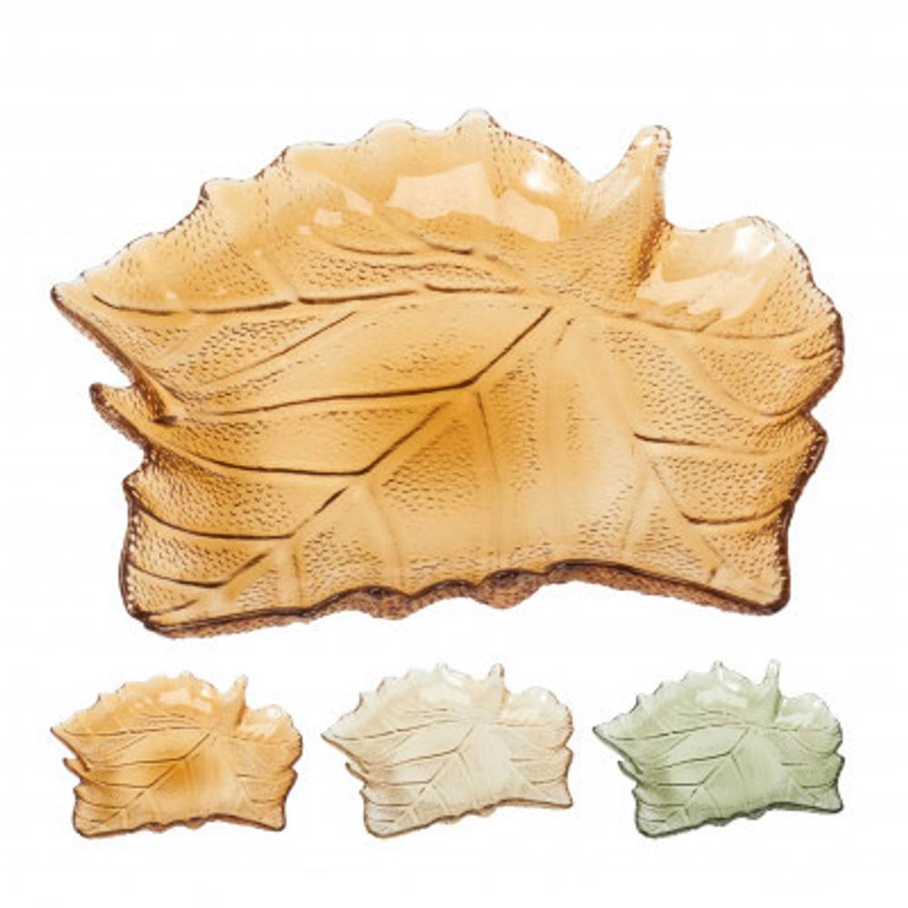 Glas Schale Blatt braun mix D26cm