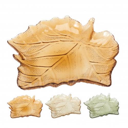 Glas Schale Blatt braun mix D26cm