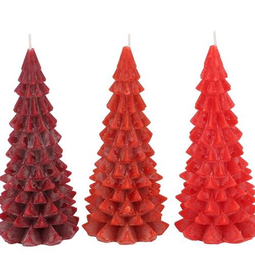 Kerze Baum Frosty mix rot 08x16cm