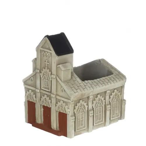 Keramik Übertopf Kirche creme 10x08.5x11cm