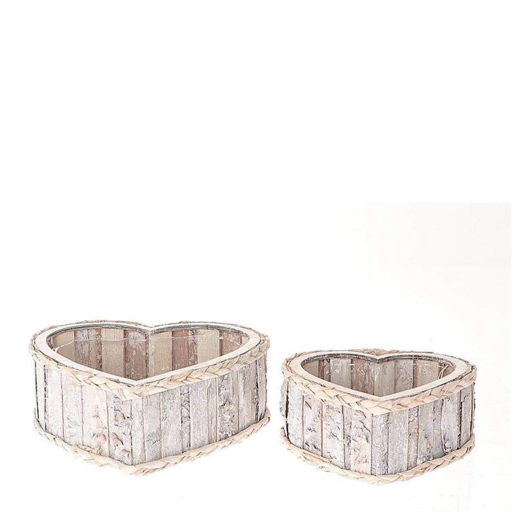 Holz Übertopf Herz gebleicht 2/Set 32x32x11.5cm