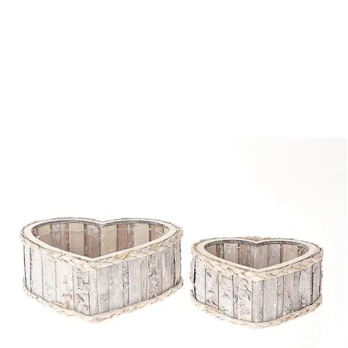 Holz Übertopf Herz gebleicht 2/Set 32x32x11.5cm