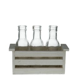Glas Kiste+3Flasche weiss d3/5X15cm