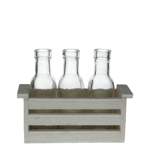 Glas Kiste+3Flasche weiss d3/5X15cm
