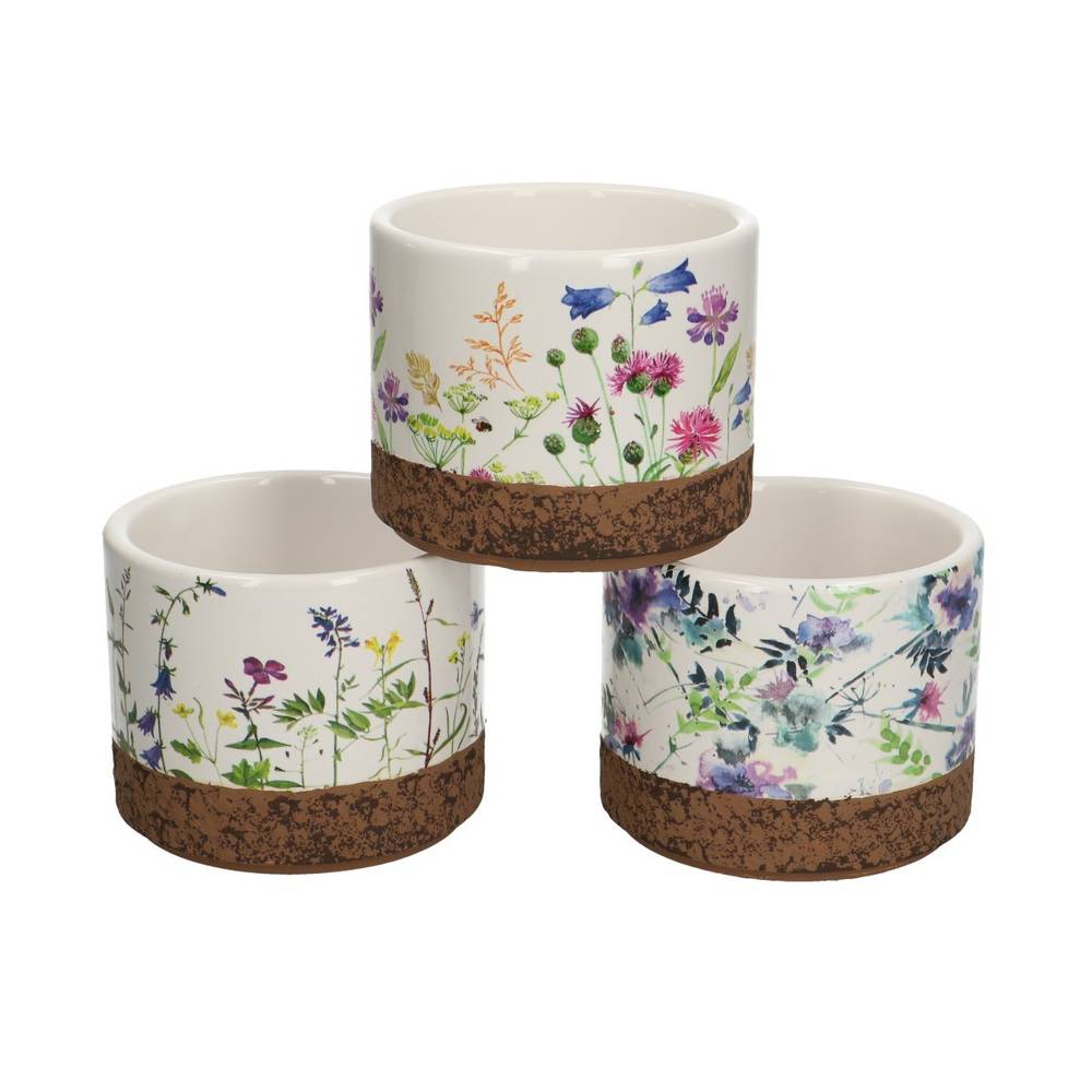 Keramik Übertopf Blumen mix D08cm H07cm