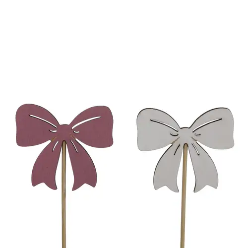 Schleife auf Stab mix weiss/rosa L20cm 07x06cm