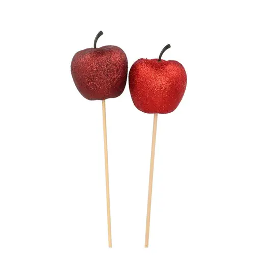 Apfel auf Stab Glitter mix rot D06cm L40cm