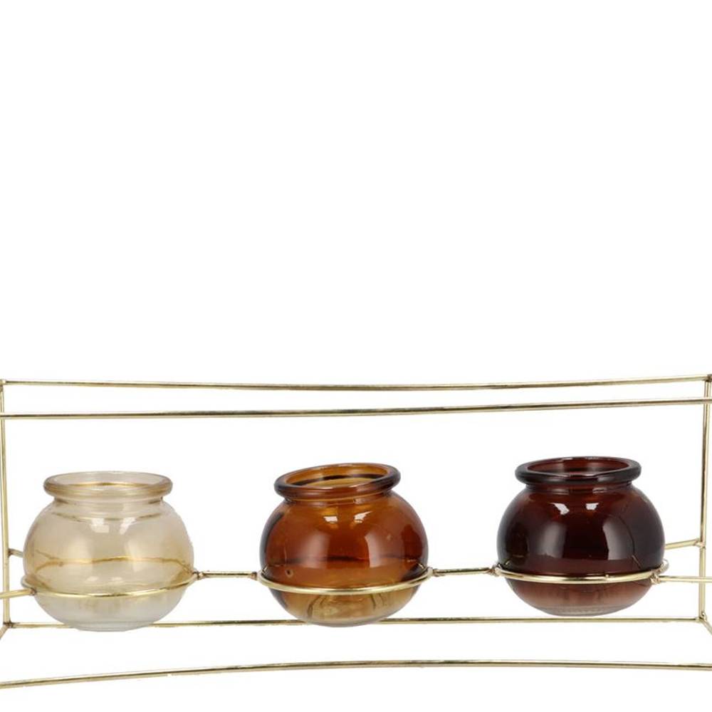 Glas 3Vase Polly Metall Reck braun mix 35x11x13cm