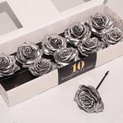 Seiden Wachs Rose silber D12cm (600)