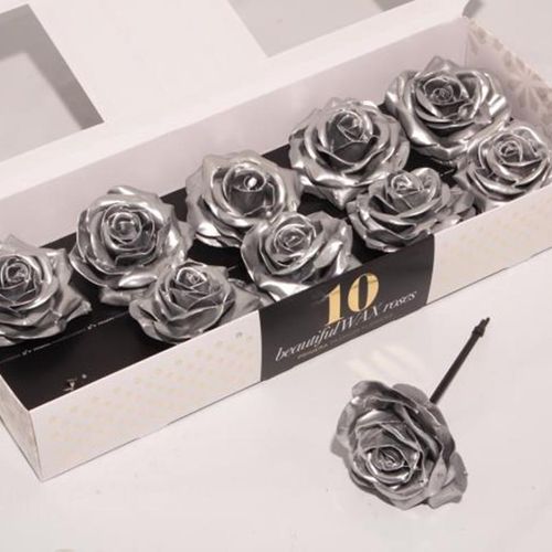Seiden Wachs Rose silber D12cm (600)