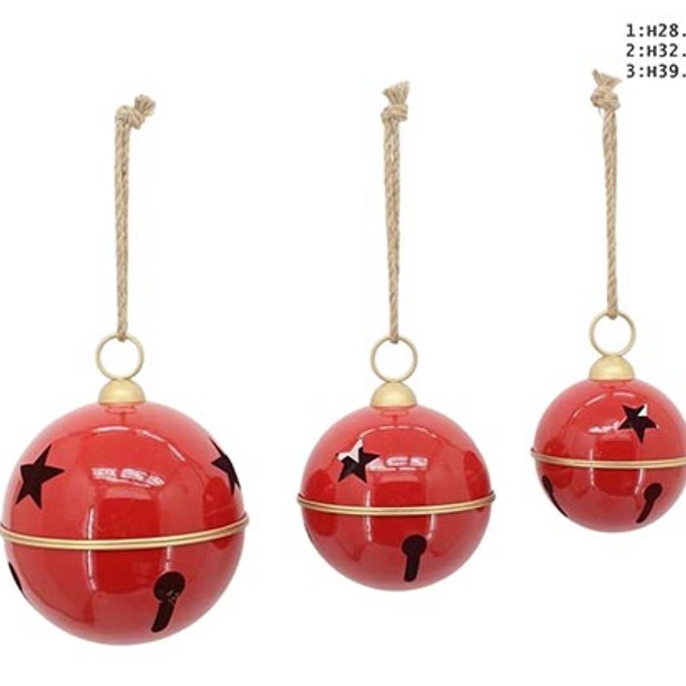 Weihnachtskugel mit Glöckchen rot S/3 D31cm H39cm