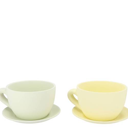 Keramik Übertopf Tasse Chai mix grün 19x15x10cm