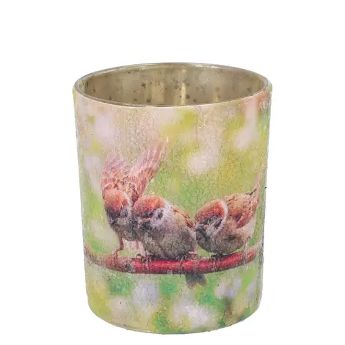 Glas Teelicht April Vogel grün 10x10x12cm