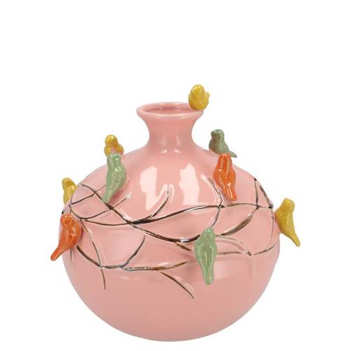 Keramik Vase Vogel Globe rosa 14x14x14cm
