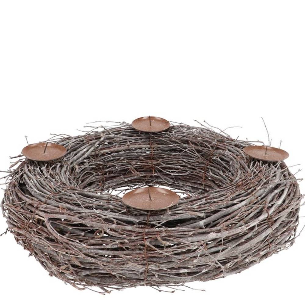 Kranz Birke +Kerzenhalter whitewash 40x10cm