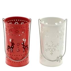 Laterne X-mas rot/weiss D10.5cm H34cm