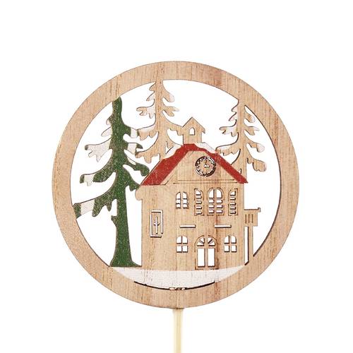 Haus auf Stab Holz Offen braun L20cm 07cm