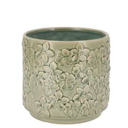 Keramik Übertopf Liv Blumen grün 14x14x13cm