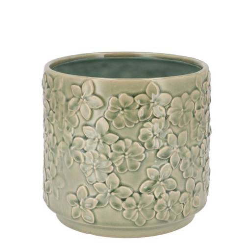 Keramik Übertopf Liv Blumen grün 14x14x13cm