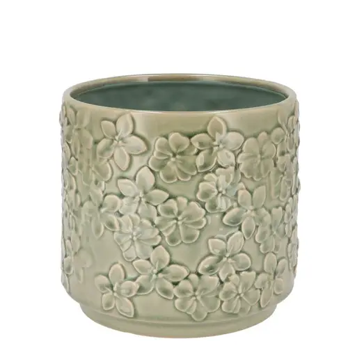 Keramik Übertopf Liv Blumen grün 14x14x13cm