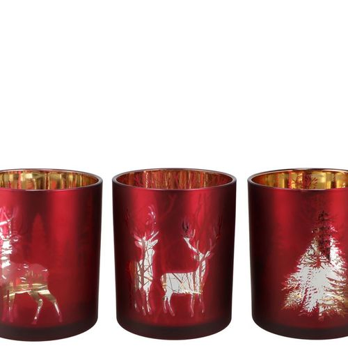 Teelichthalter Jolly rot gold 10x13cm