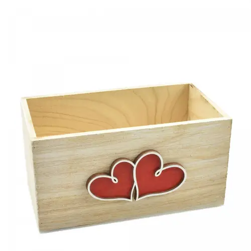 Holz Übertopf Herz rot 19.5x11x10cm