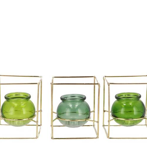 Glas Vase Polly Metall Reck mix grün 11x11x13cm