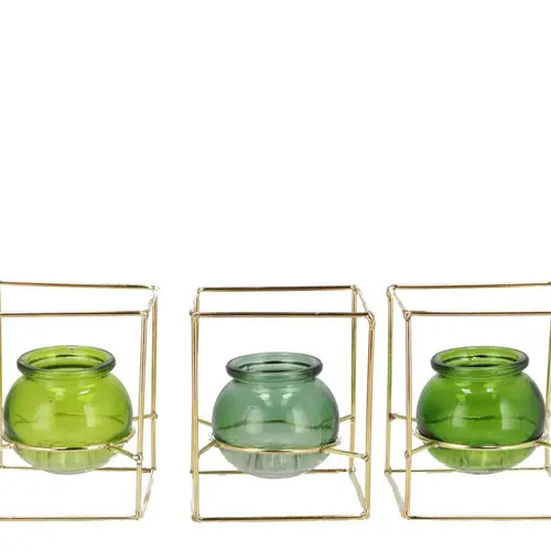 Glas Vase Polly Metall Reck mix grün 11x11x13cm