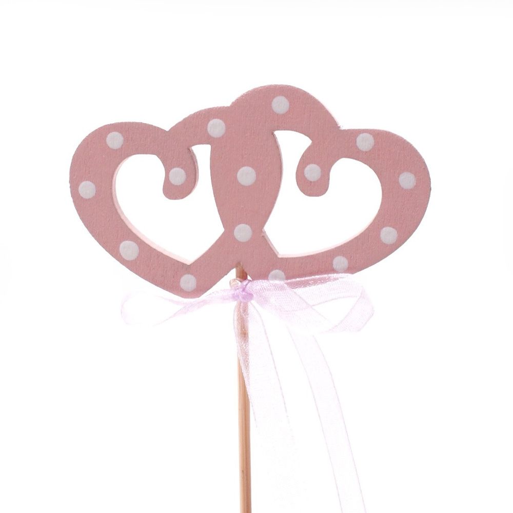 Herz auf Stab doppel rosa L50cm D07cm