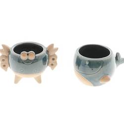Keramik Übertopf Wal/Krabbe 2/Set blau D12cm H09cm