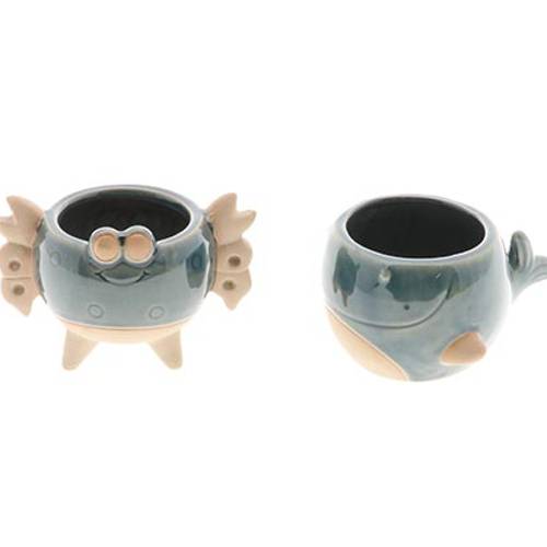 Keramik Übertopf Wal/Krabbe 2/Set blau D12cm H09cm