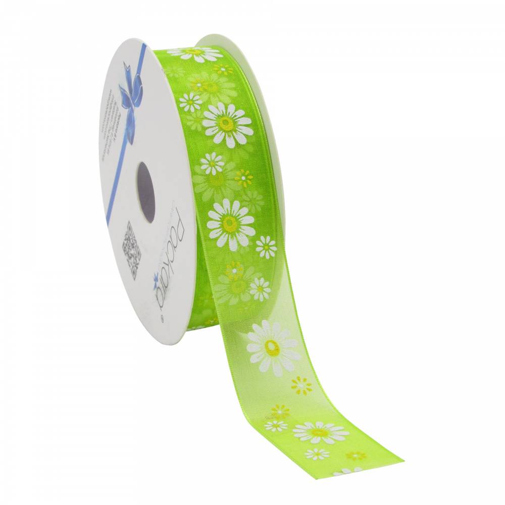 Band Organza Flowers grün 25mm 20m