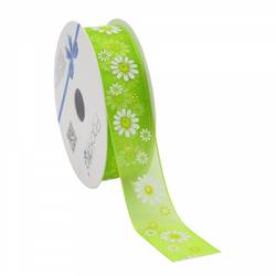 Band Organza Flowers grün 25mm 20m