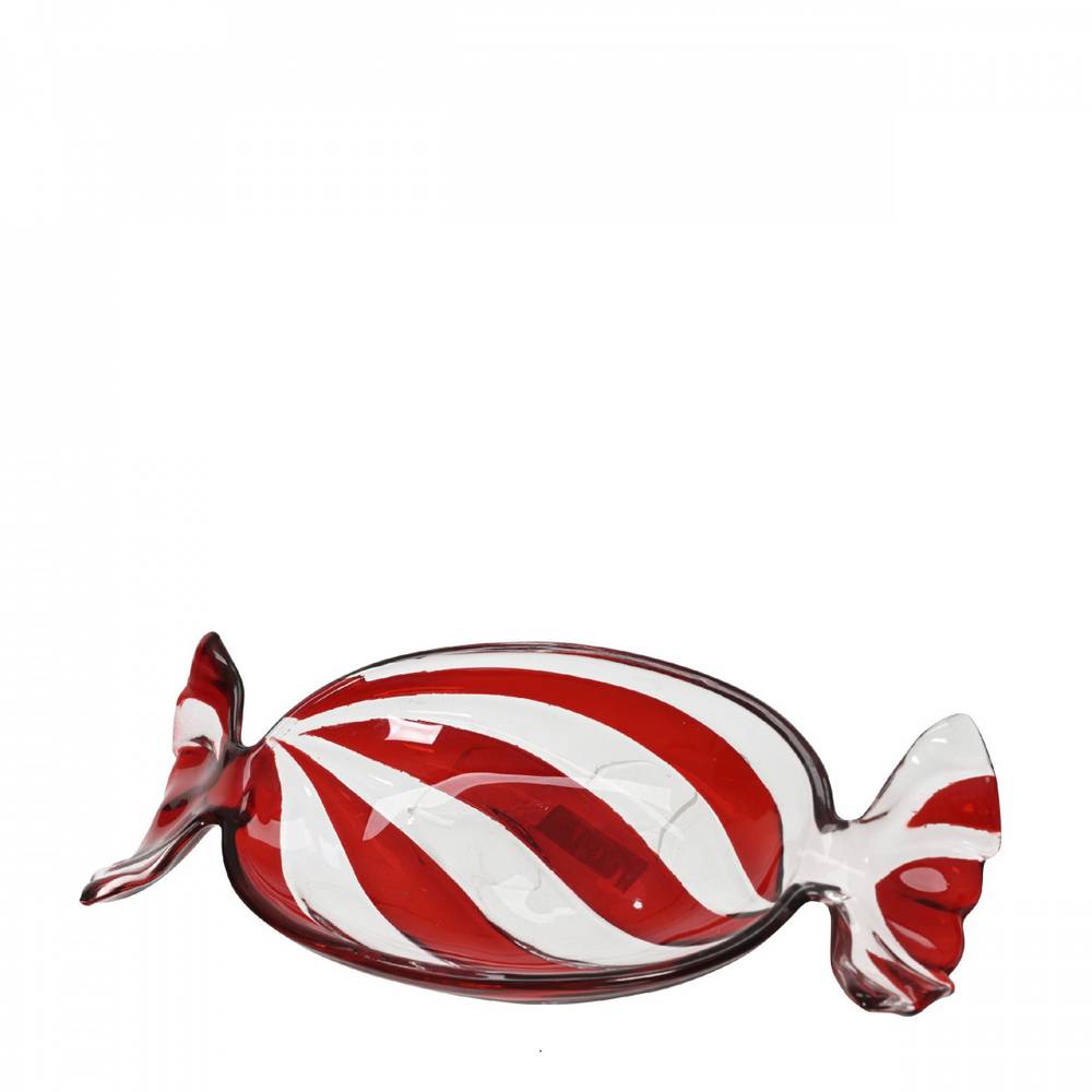 Glas Tablett Candy rot/weiss 11x23.5cm